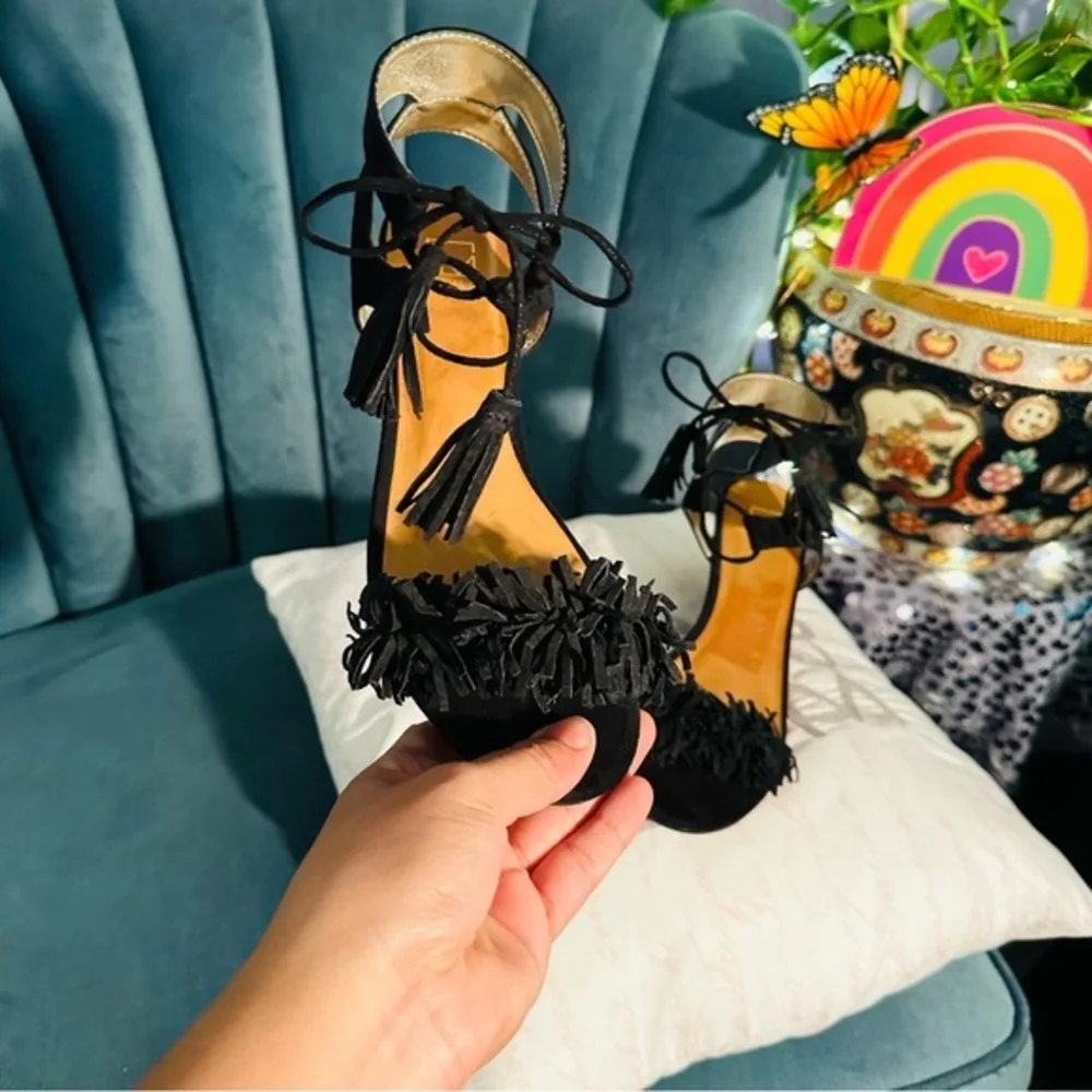 Material Girl Haniya Women Suede Wedge Sandal , Black 8